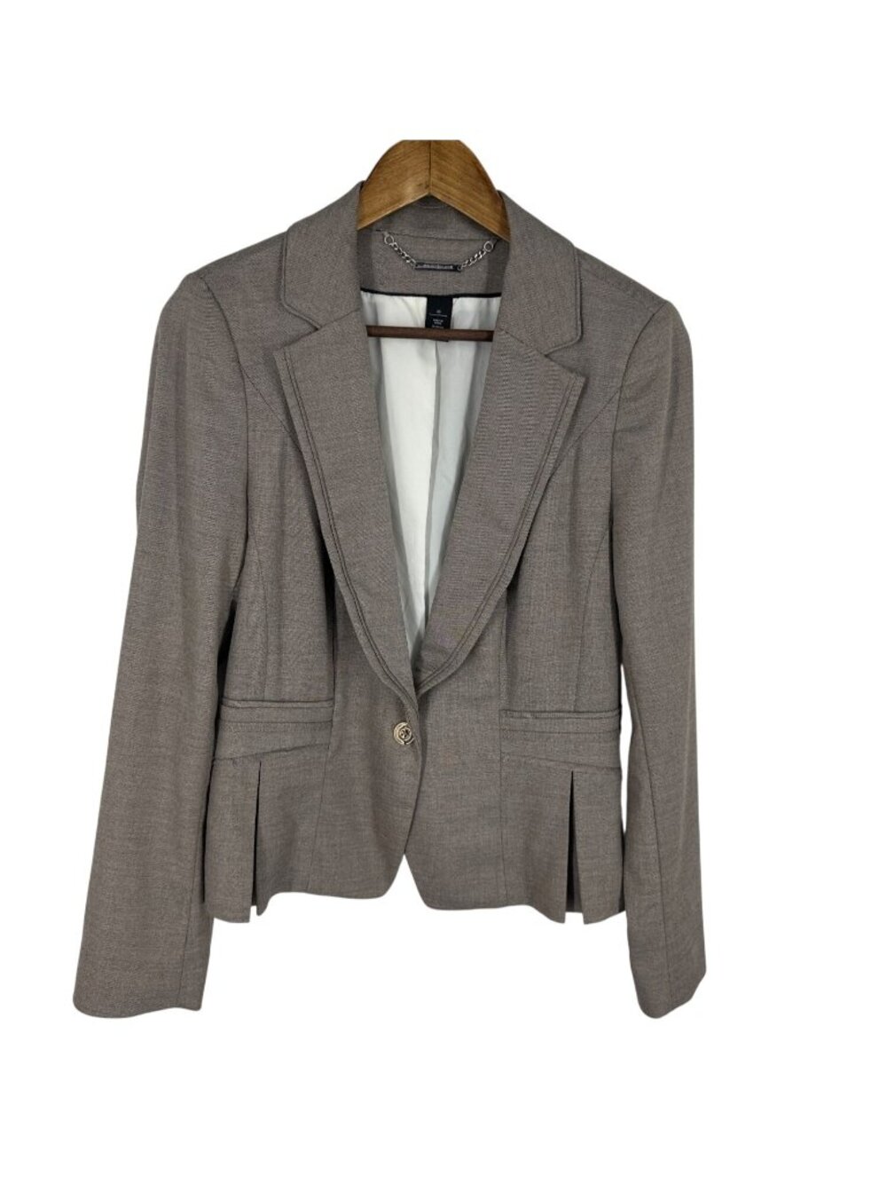 White House Black Market Womens Taupe Gold Tone Buttons Peplum Back Blazer Sz 10